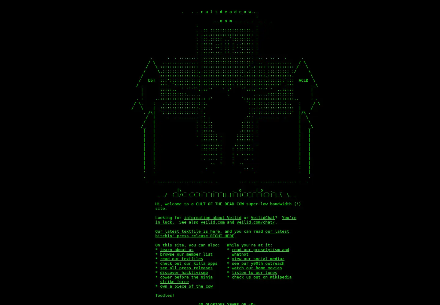 Screenshot of cultdeadcow.com