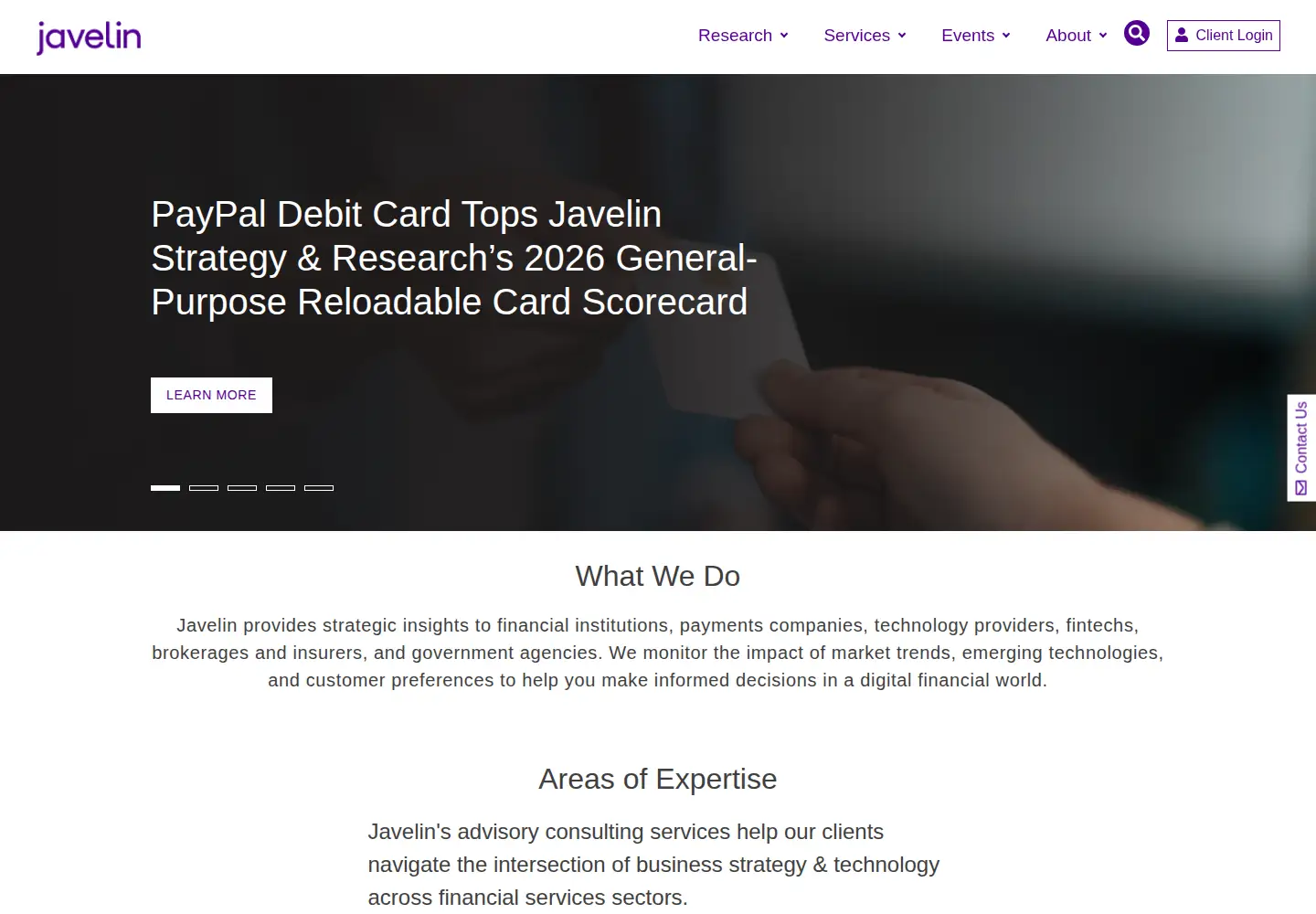 Captured homepage of javelinstrategy.com in the current scan