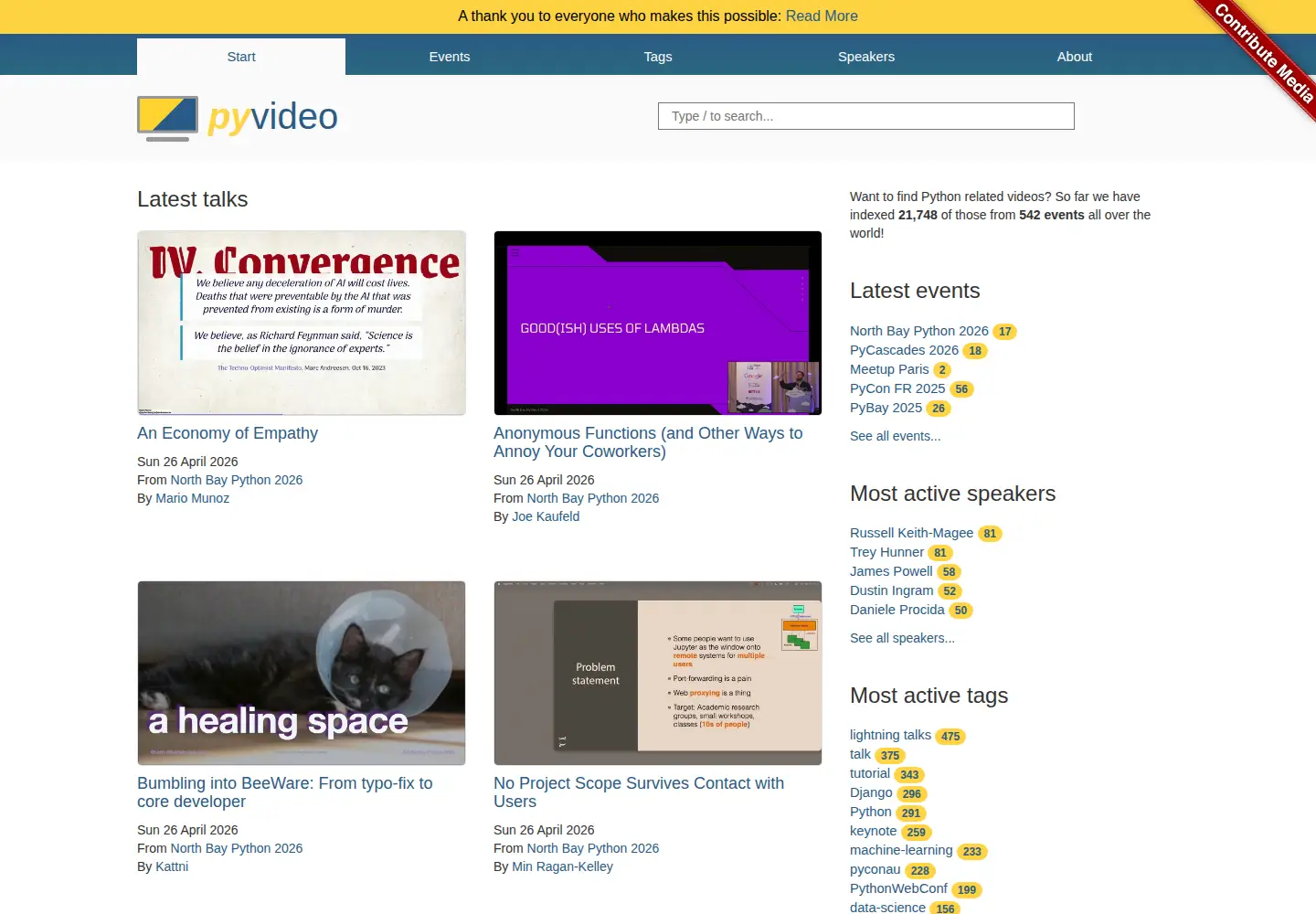 Screenshot of pyvideo.org