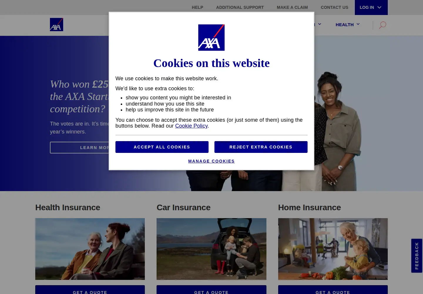 Captured homepage of axa.co.uk in the current scan
