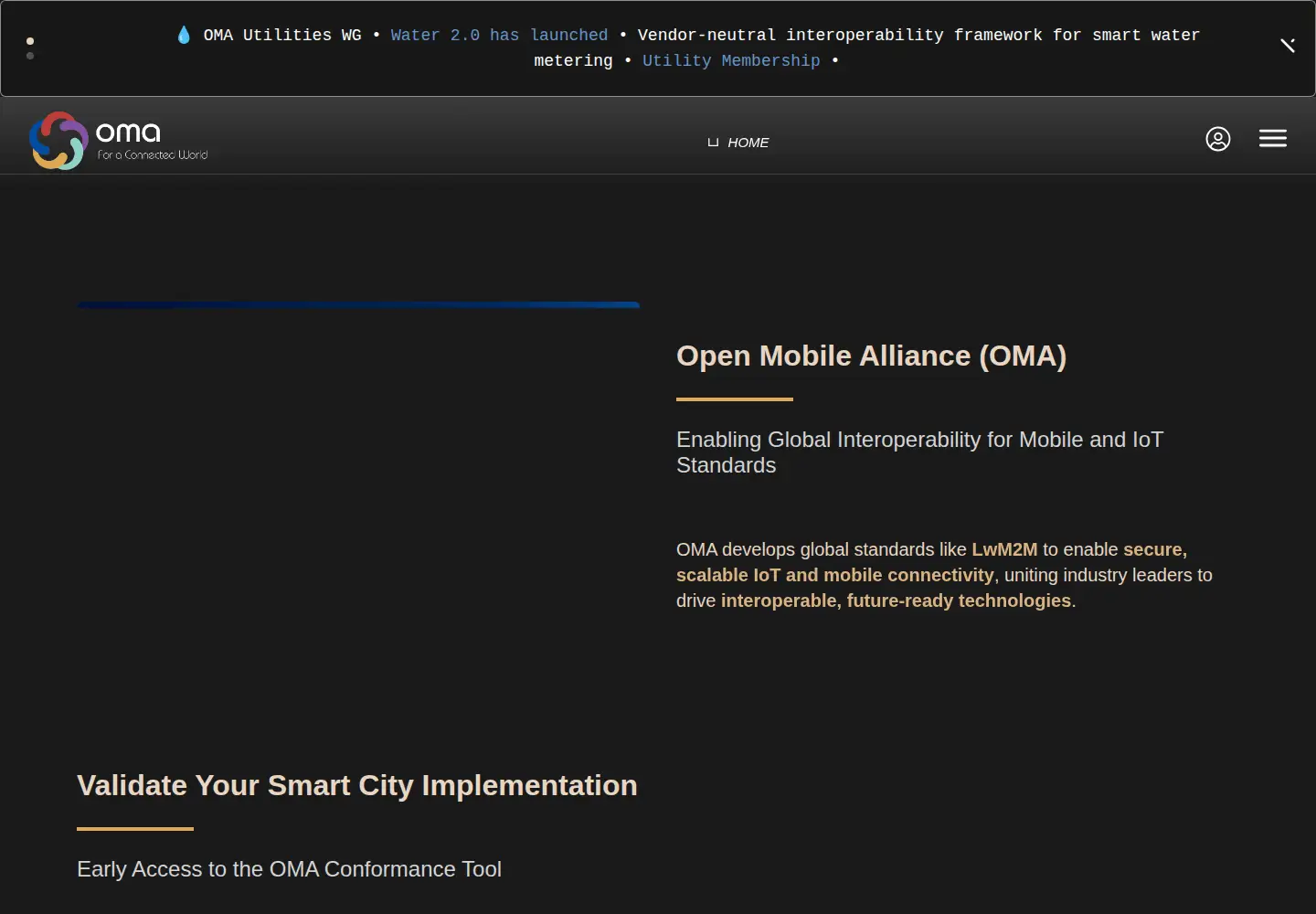 Captured homepage of openmobilealliance.org in the current scan