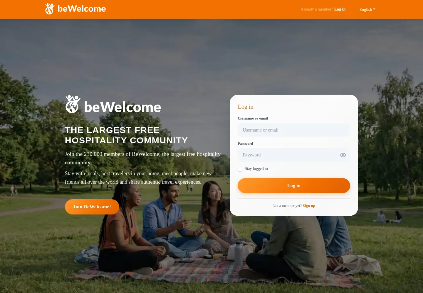 Captured homepage of bewelcome.org in the current scan
