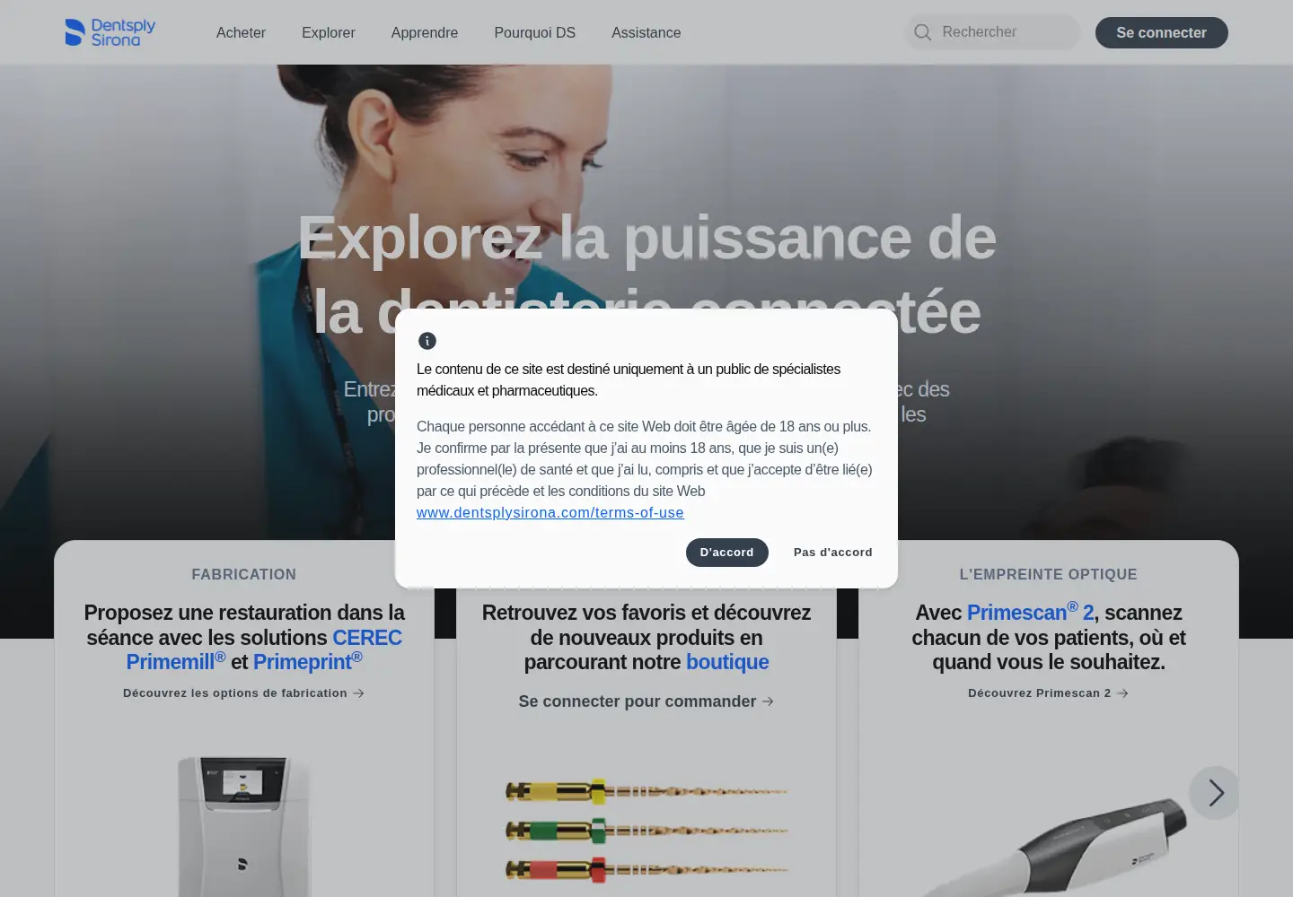 Screenshot of dentsplysirona.com