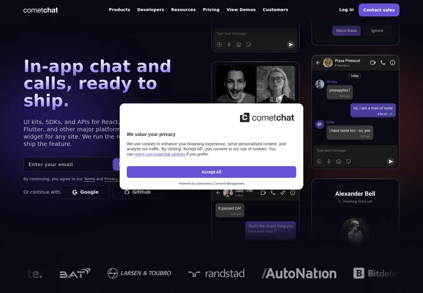 Screenshot of cometchat.com