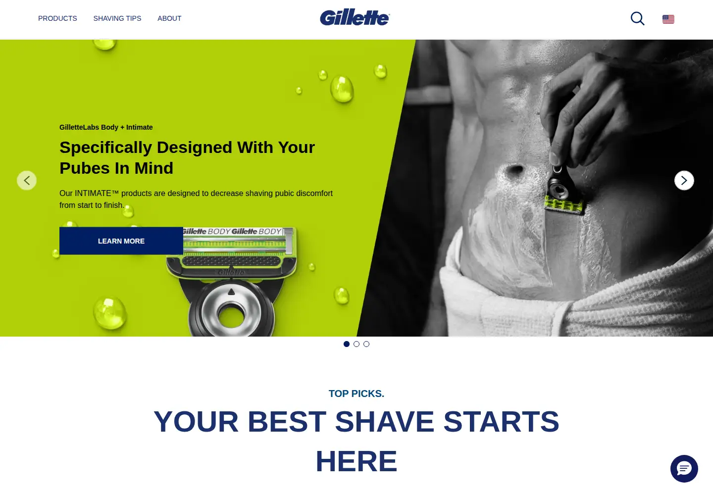Captured homepage of gillette.com in the current scan