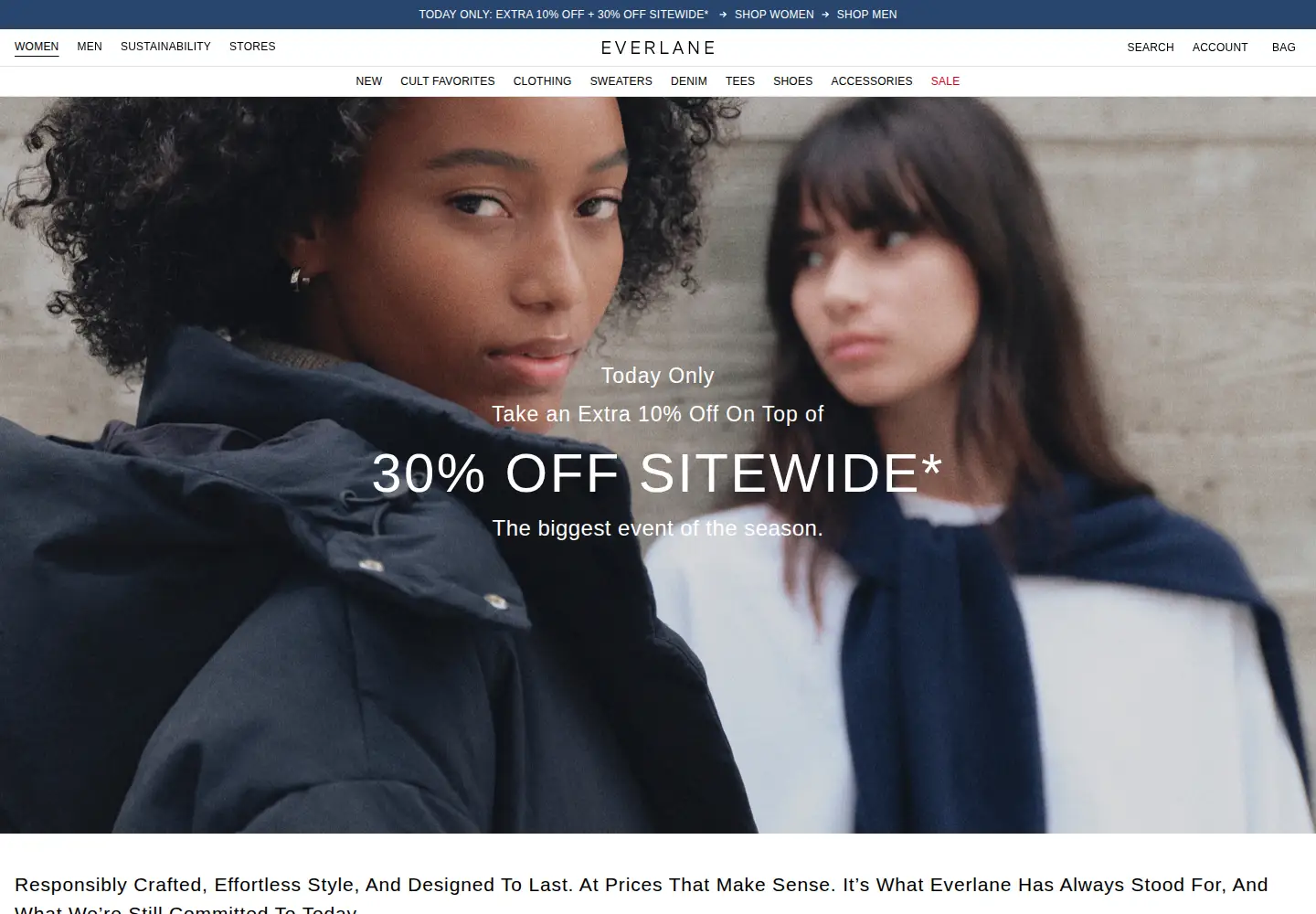 Captured homepage of everlane.com in the current scan