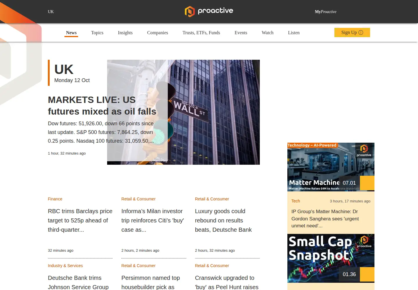 Captured homepage of proactiveinvestors.com in the current scan
