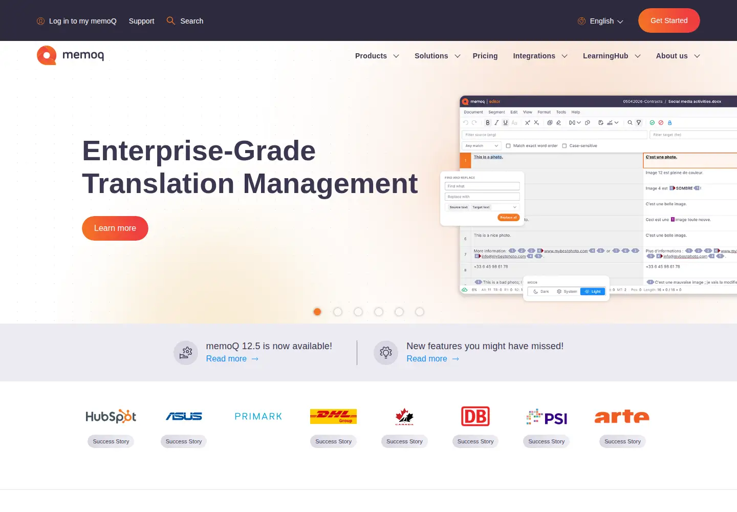 Captured homepage of memoq.com in the current scan