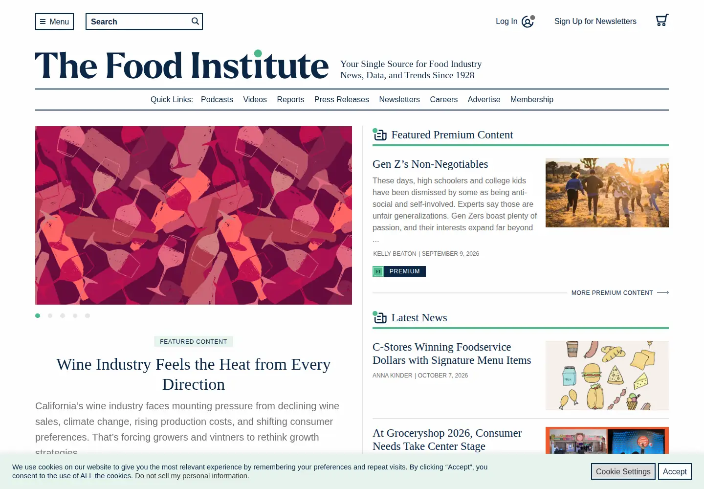 Captured homepage of foodinstitute.com in the current scan