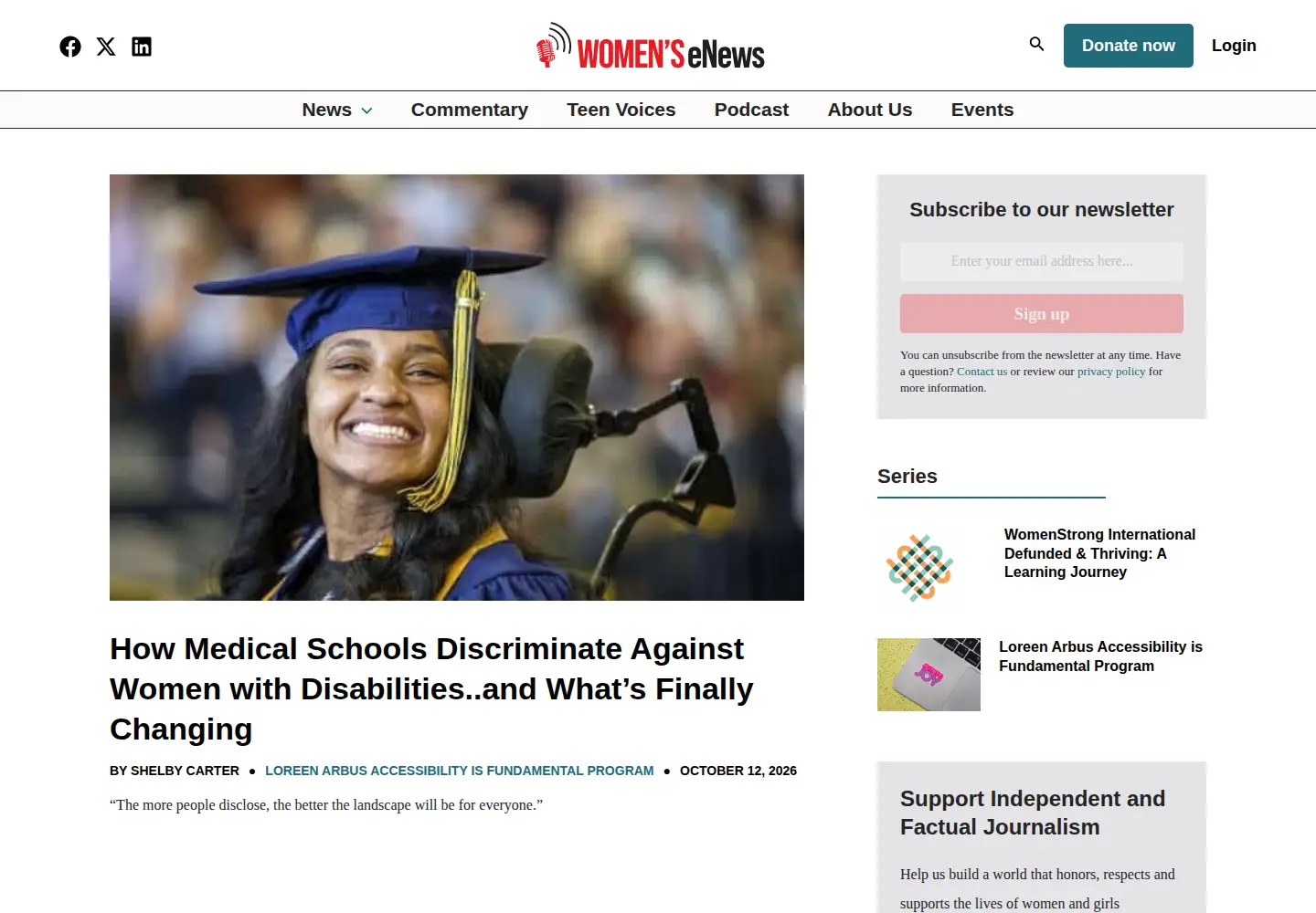 Captured homepage of womensenews.org in the current scan