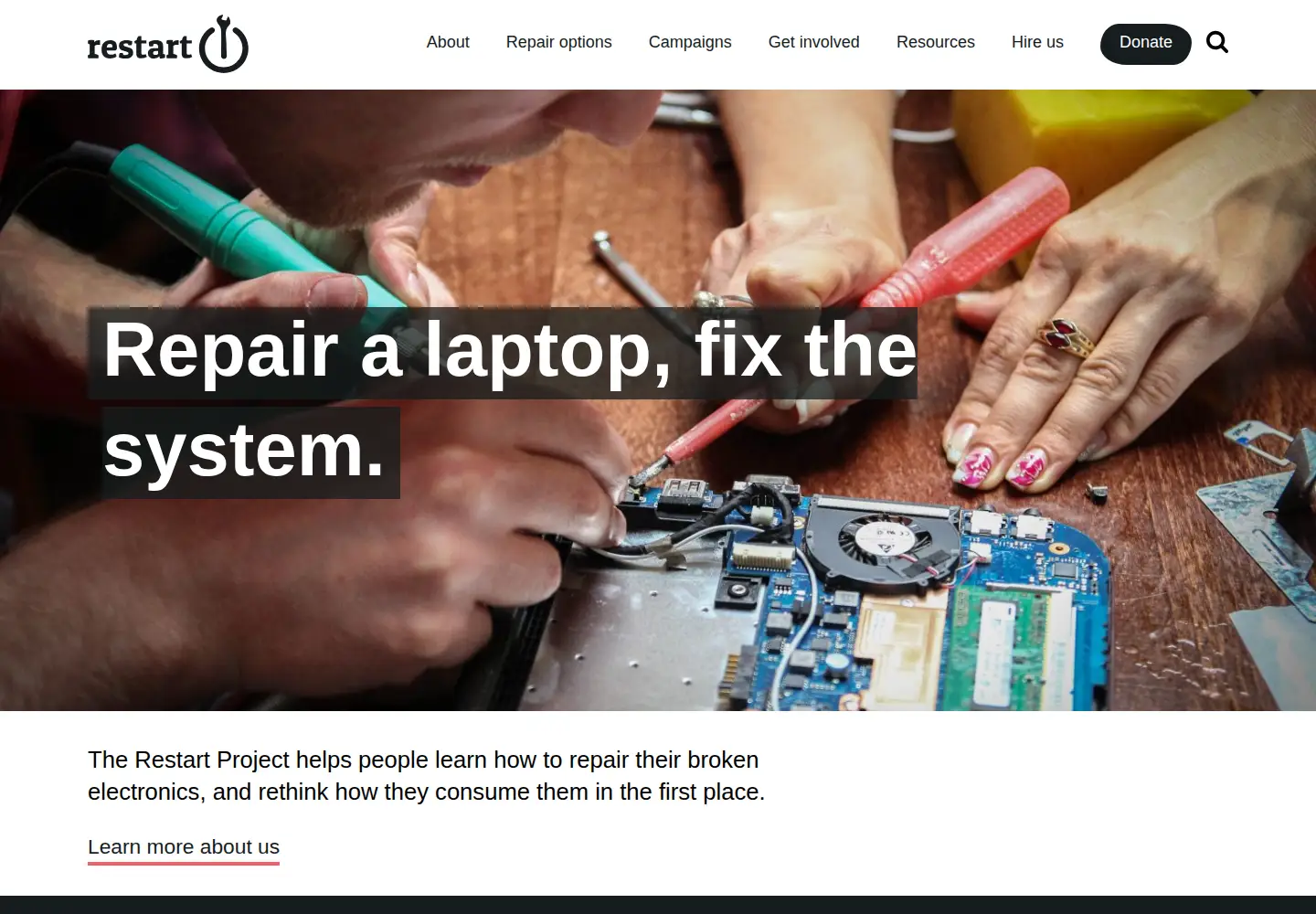 Captured homepage of therestartproject.org in the current scan