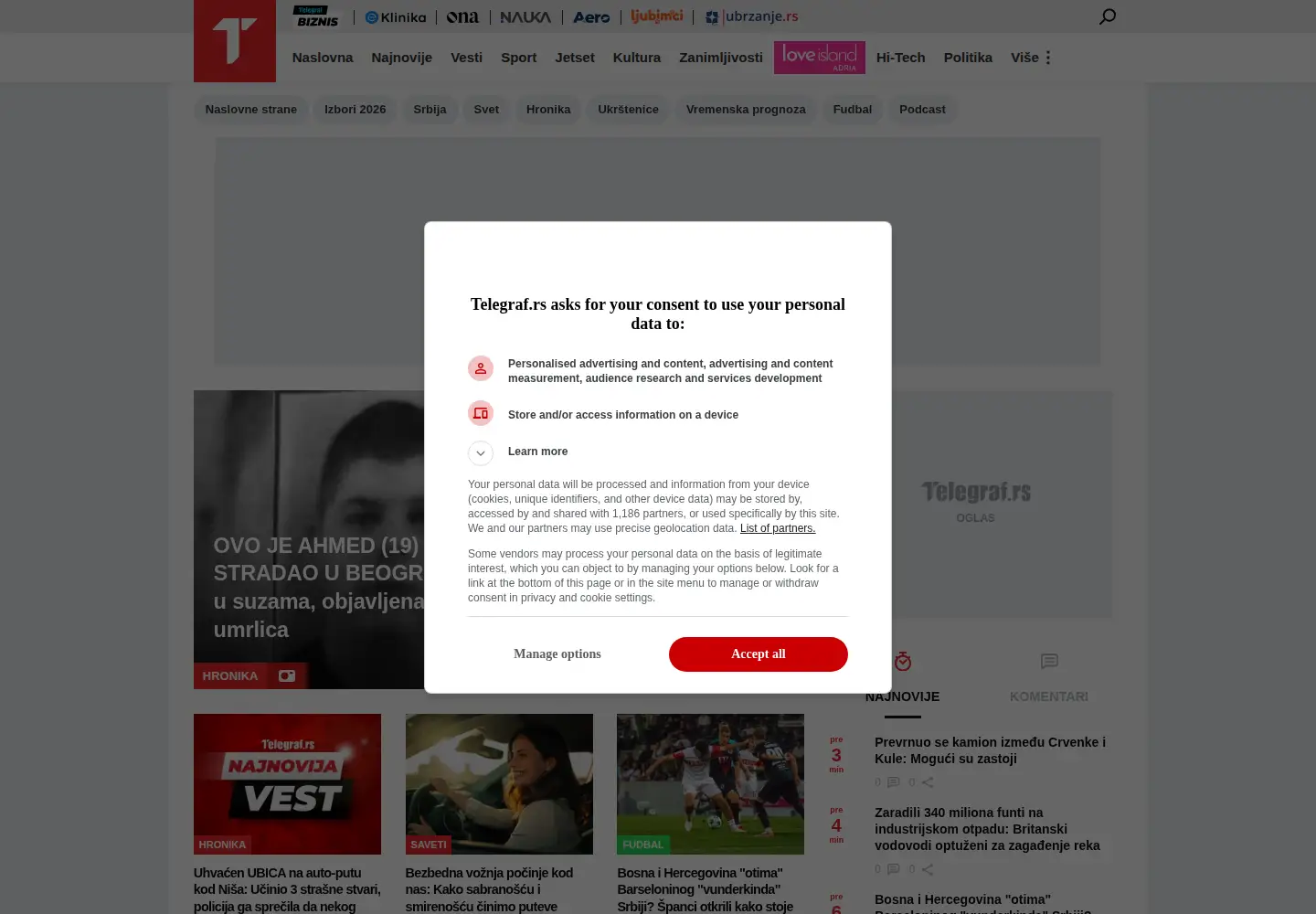 Screenshot of telegraf.rs
