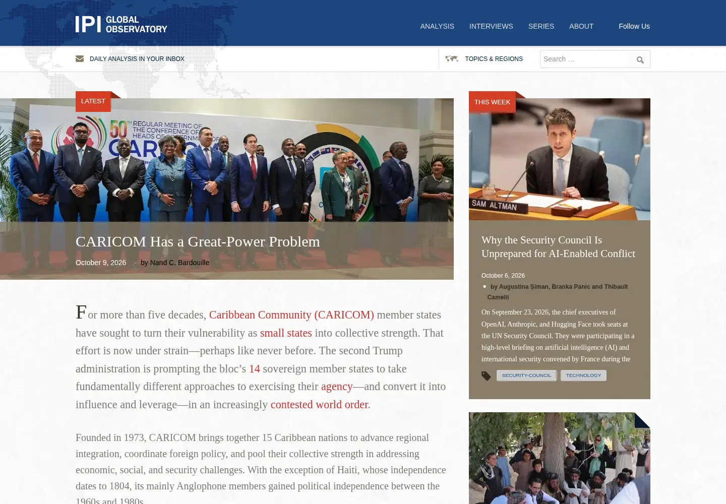 Captured homepage of theglobalobservatory.org in the current scan