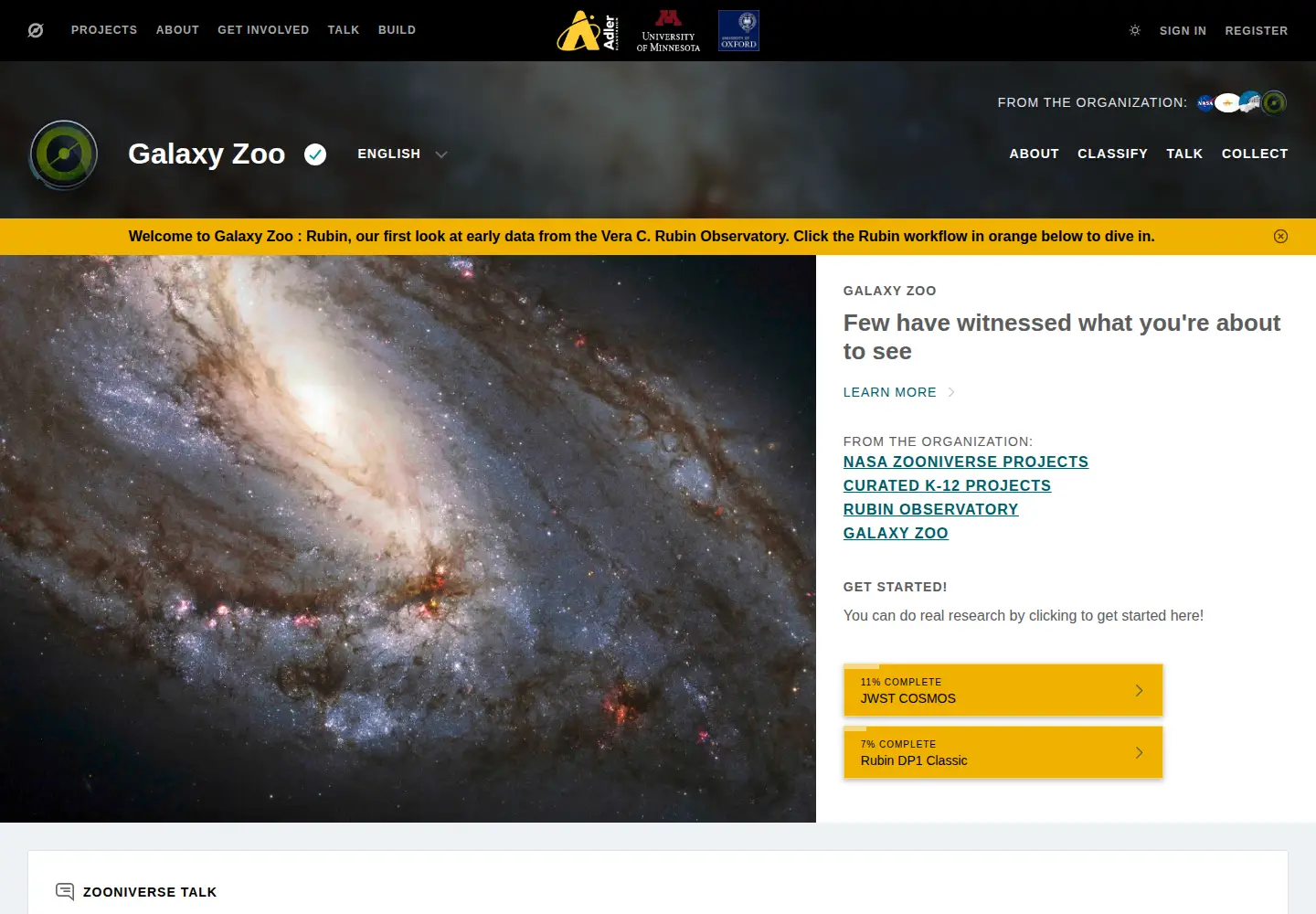 Screenshot of galaxyzoo.org