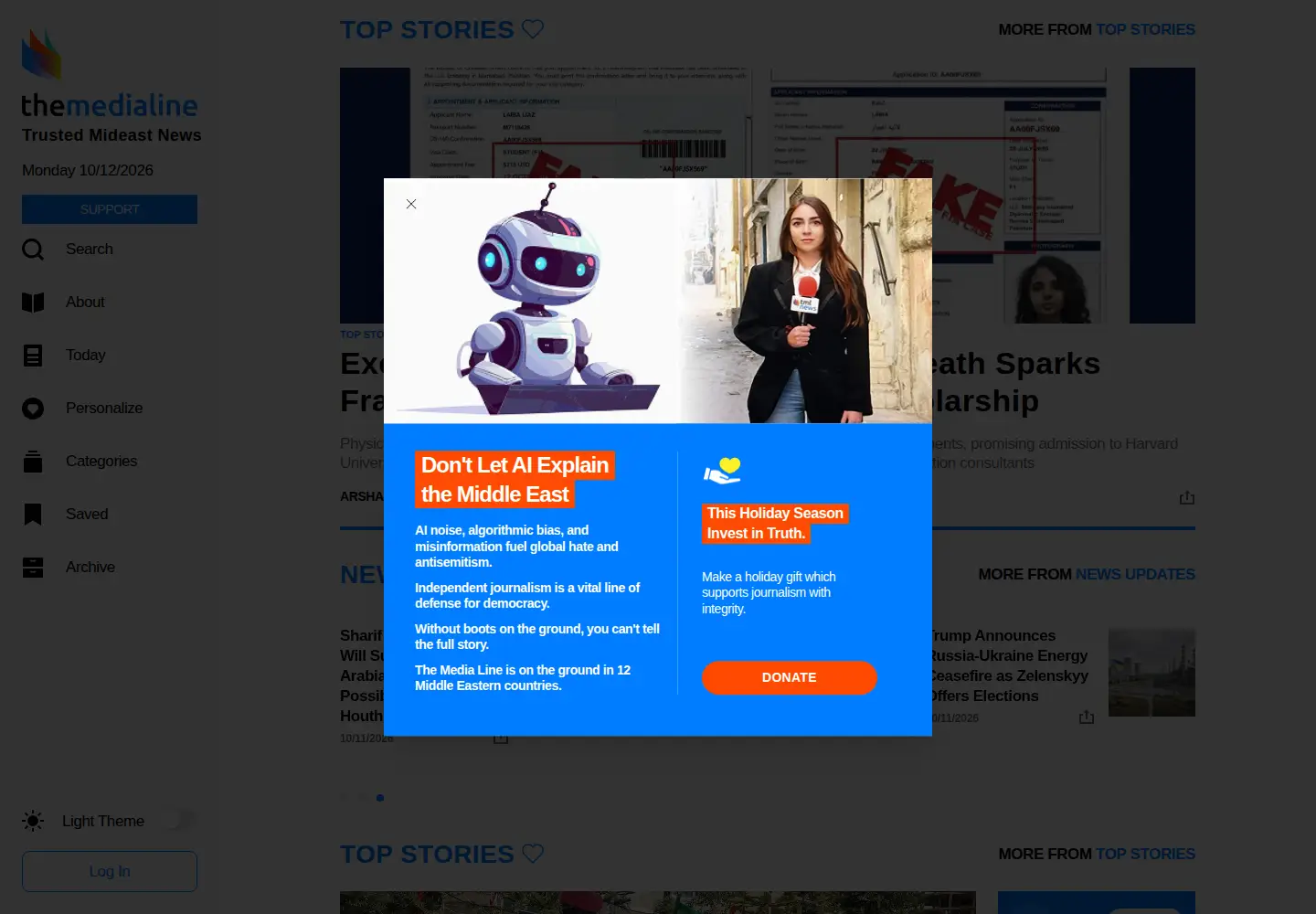 Captured homepage of themedialine.org in the current scan