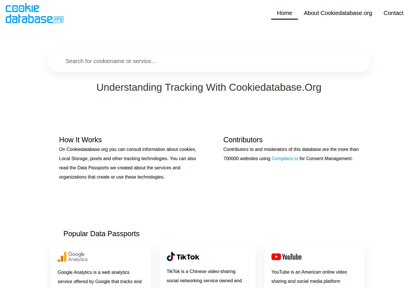 Screenshot of cookiedatabase.org