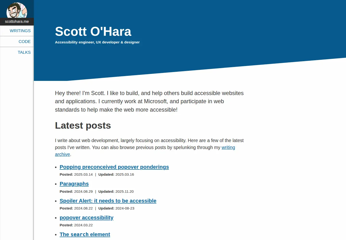 Captured homepage of scottohara.me in the current scan