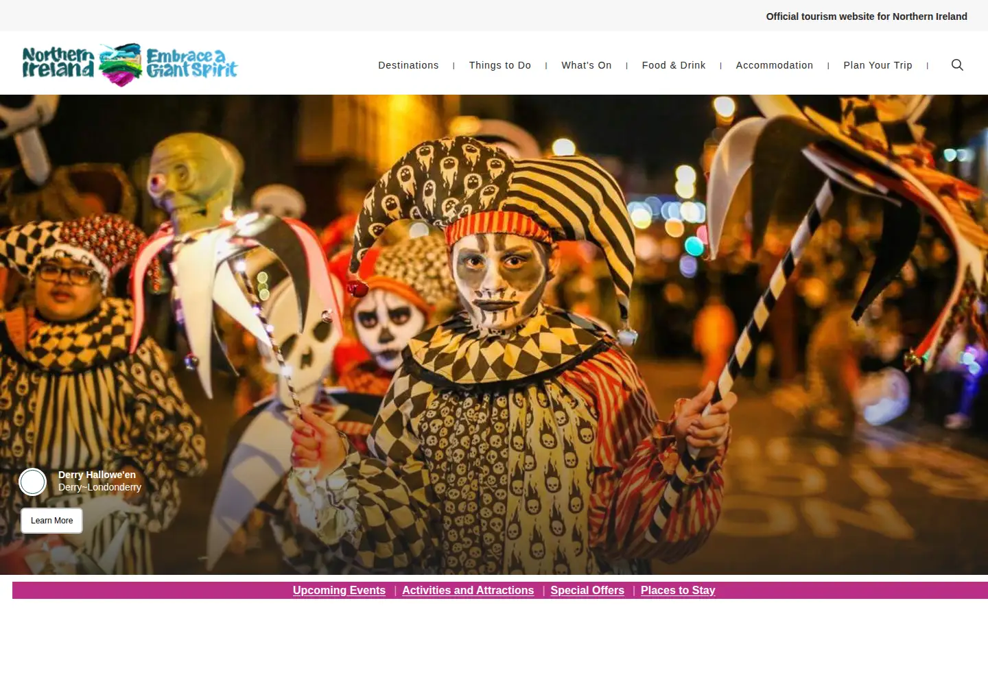Captured homepage of discovernorthernireland.com in the current scan