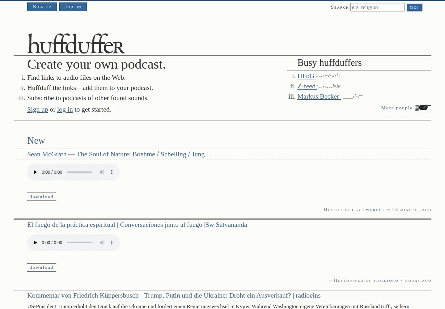 Screenshot of huffduffer.com
