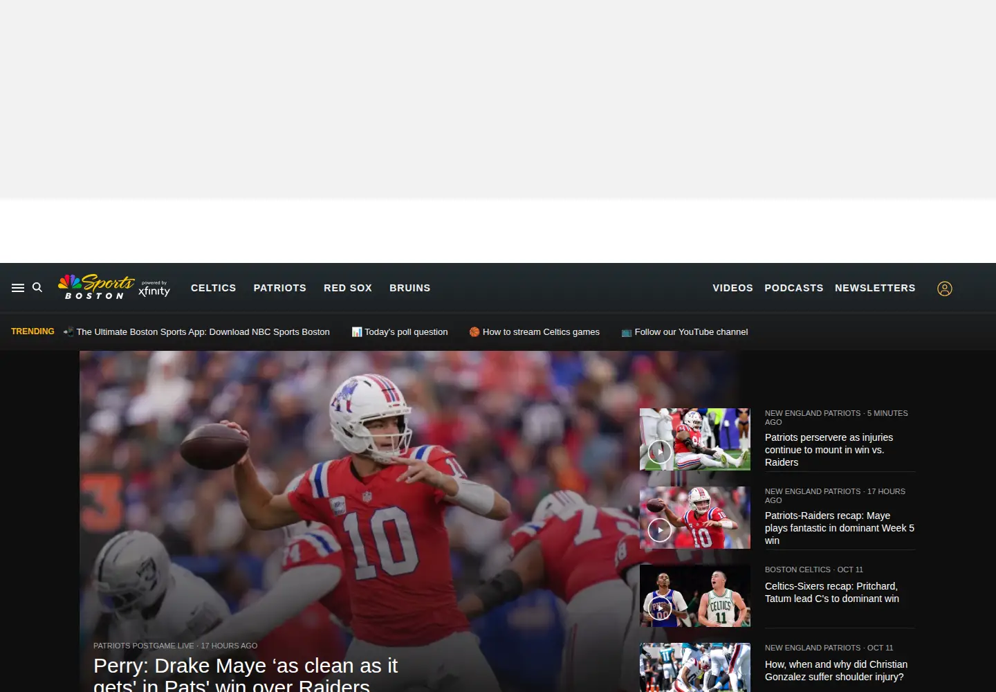 Captured homepage of nbcsportsboston.com in the current scan