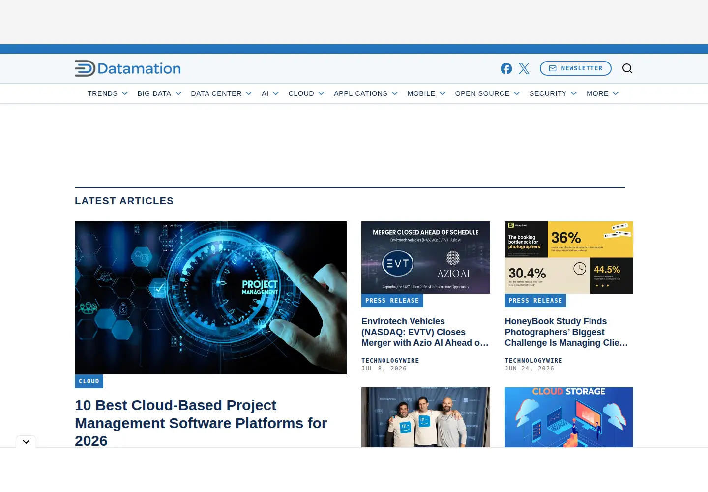 Captured homepage of datamation.com in the current scan