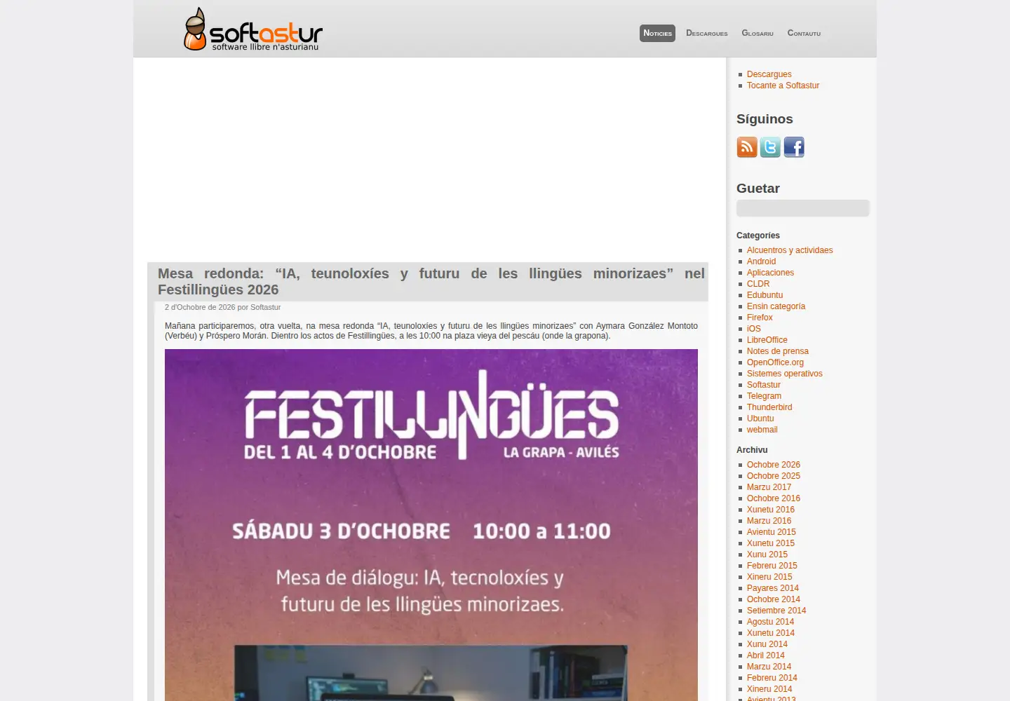 Captured homepage of softastur.org in the current scan