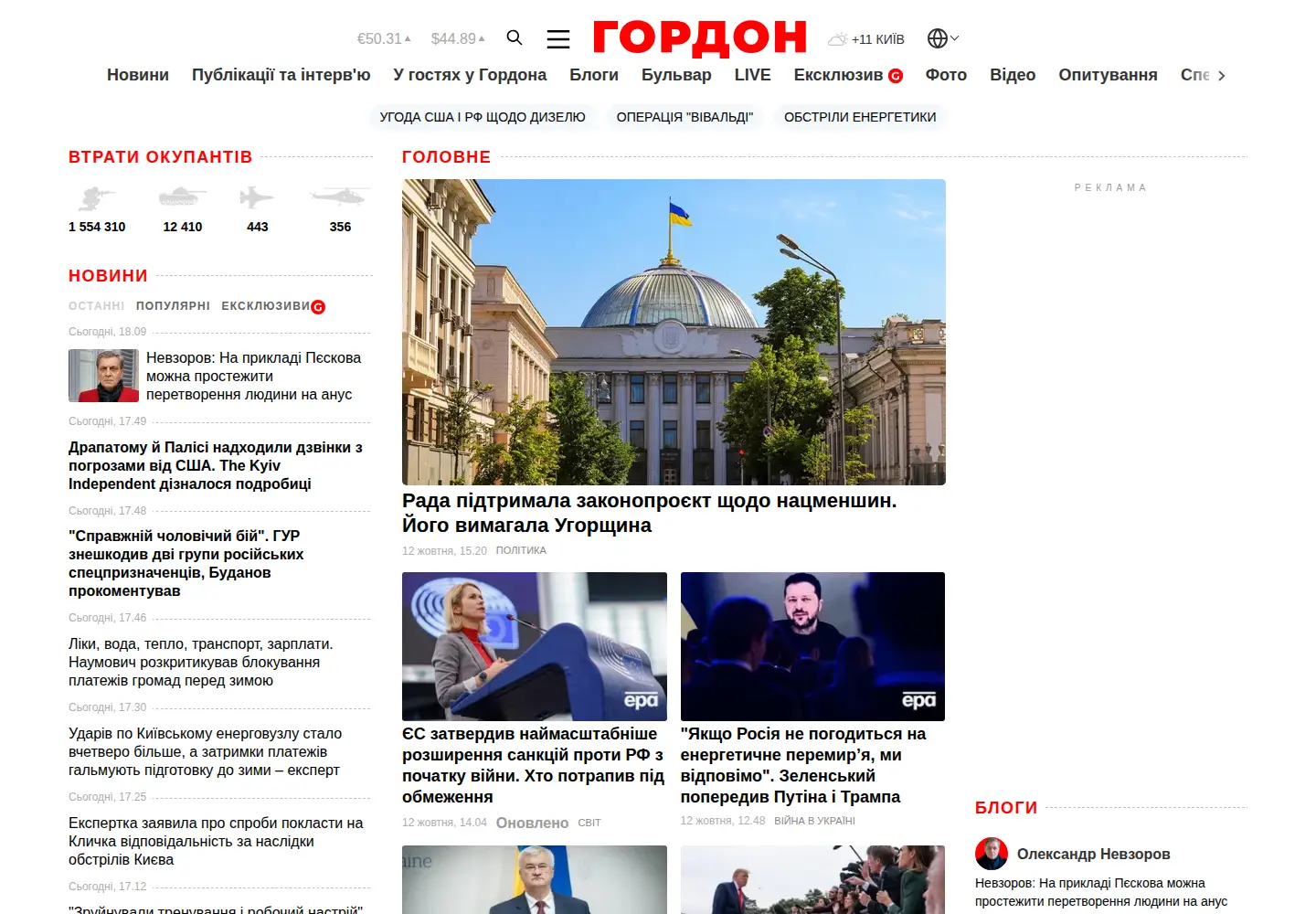Captured homepage of gordonua.com in the current scan