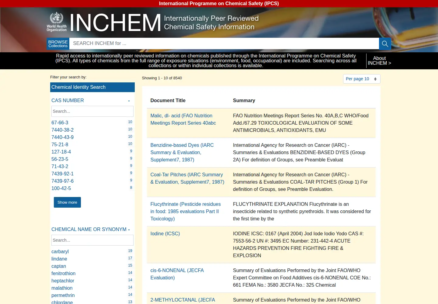 Screenshot of inchem.org