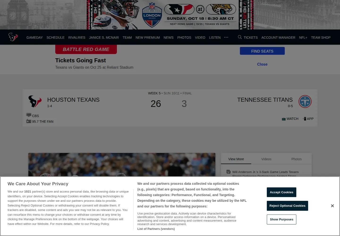 Screenshot of houstontexans.com