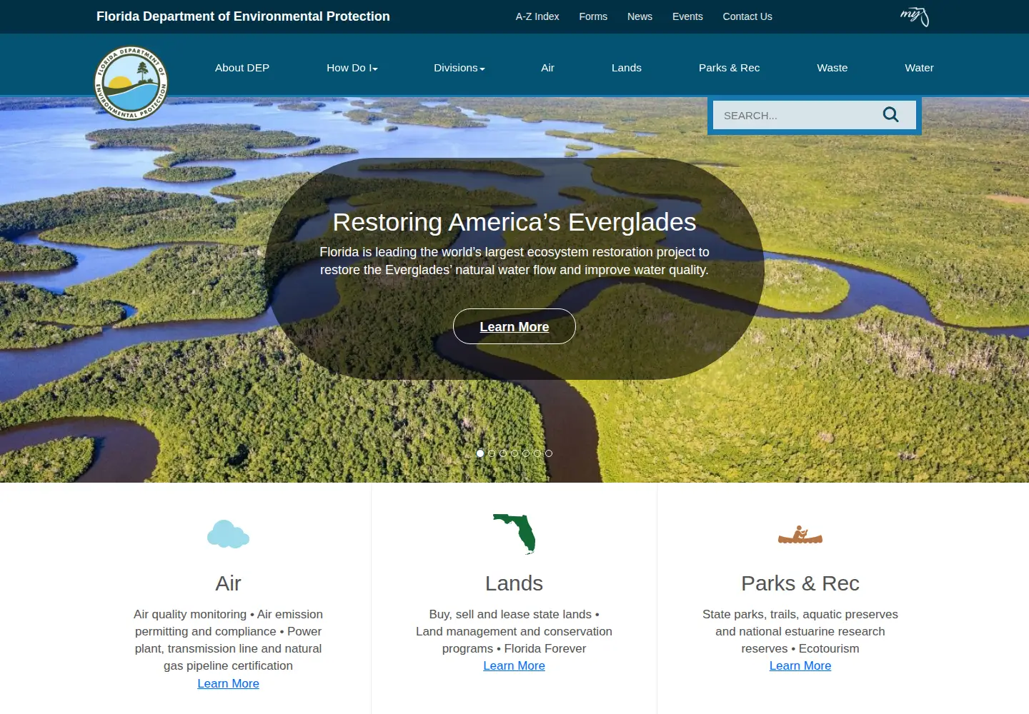 Captured homepage of floridadep.gov in the current scan