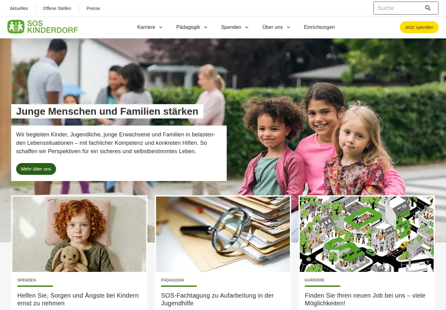 Captured homepage of sos-kinderdorf.de in the current scan