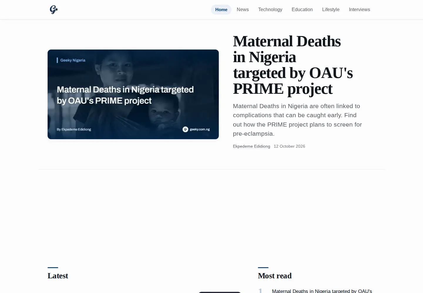 Captured homepage of geeky.com.ng in the current scan