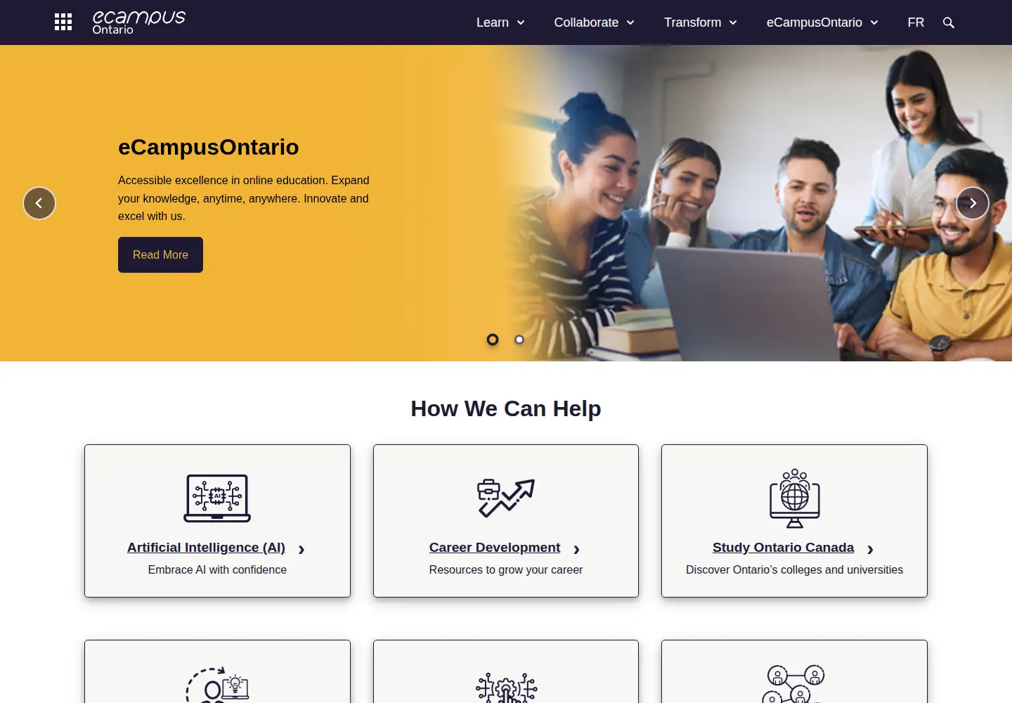 Captured homepage of ecampusontario.ca in the current scan