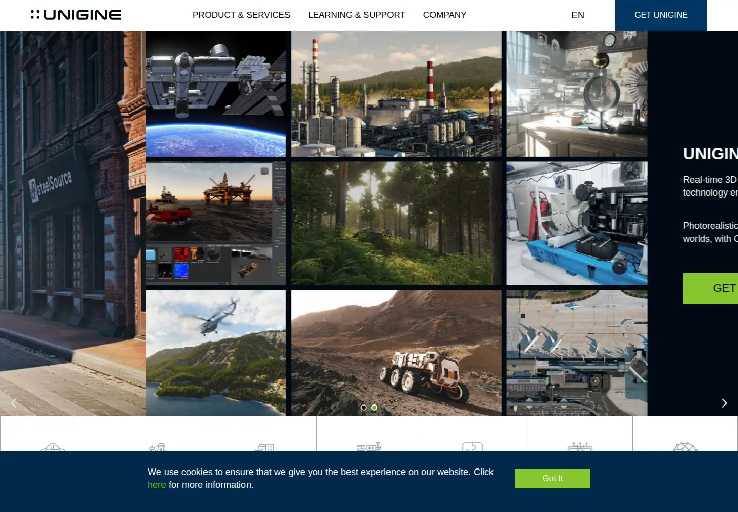 Captured homepage of unigine.com in the current scan