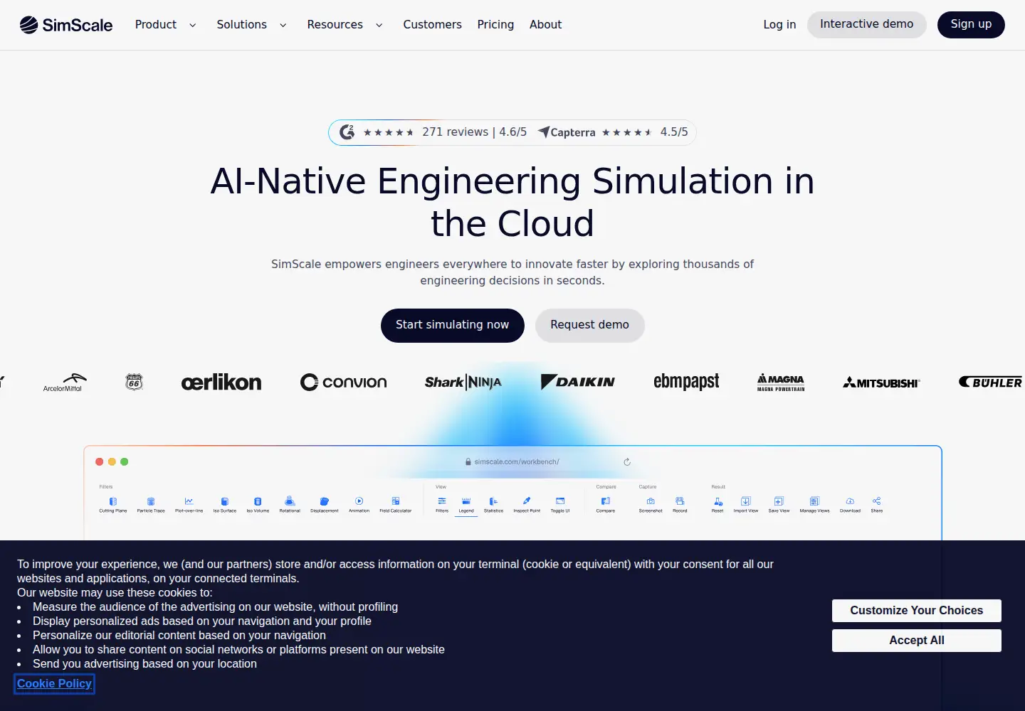 Captured homepage of simscale.com in the current scan