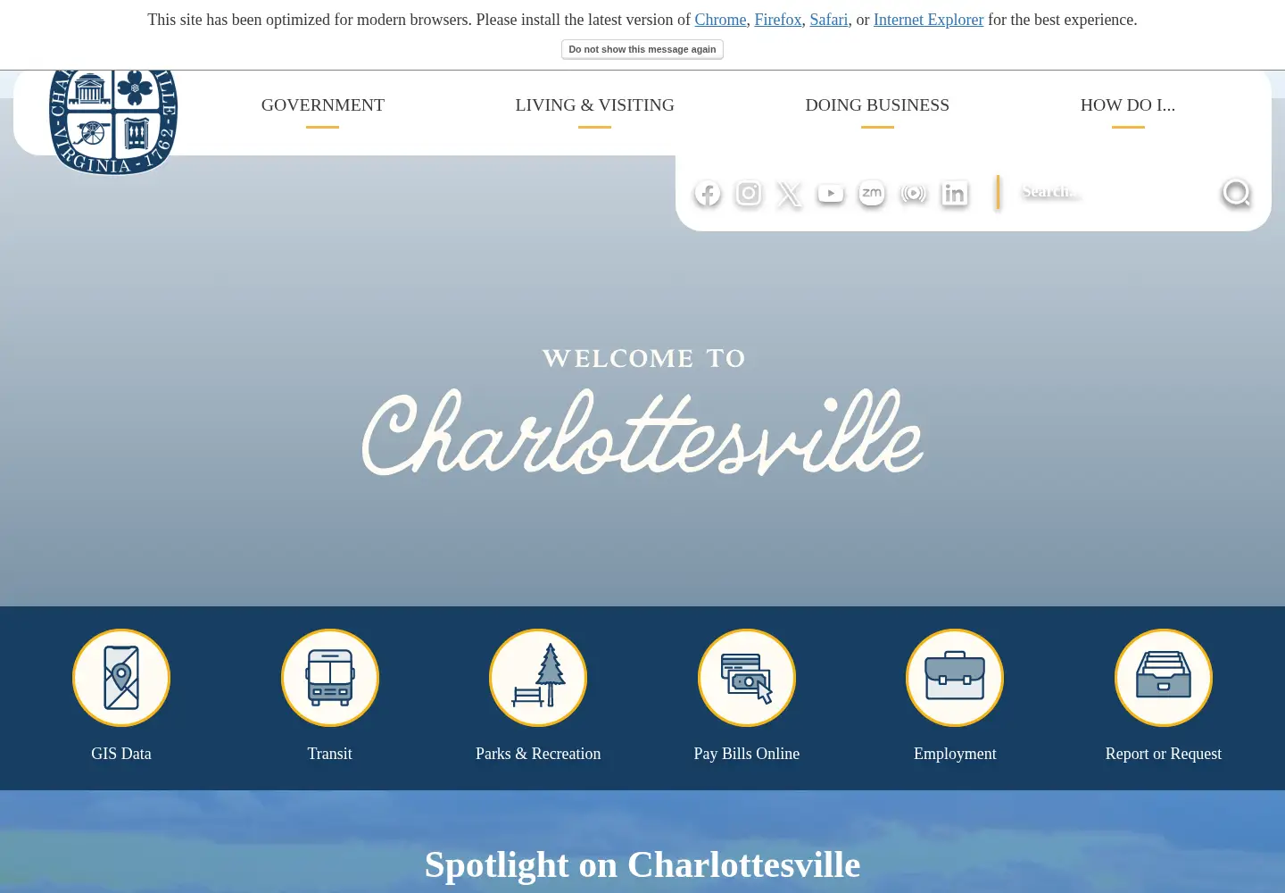 Screenshot of charlottesville.org