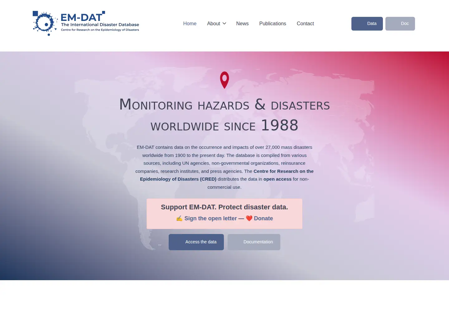 Captured homepage of emdat.be in the current scan