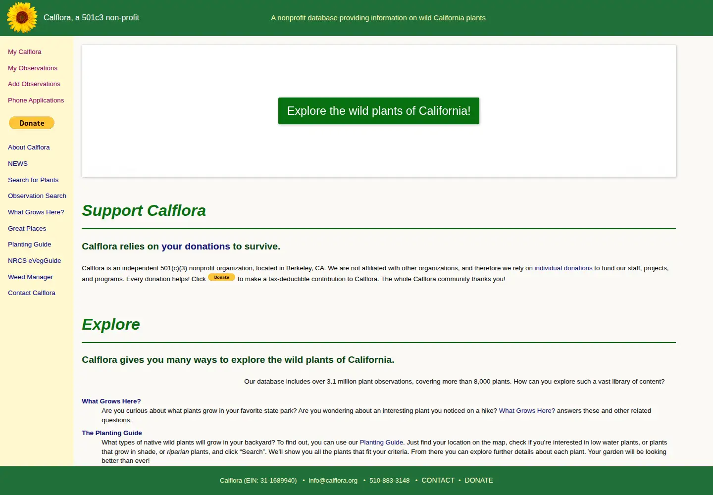 Captured homepage of calflora.org in the current scan