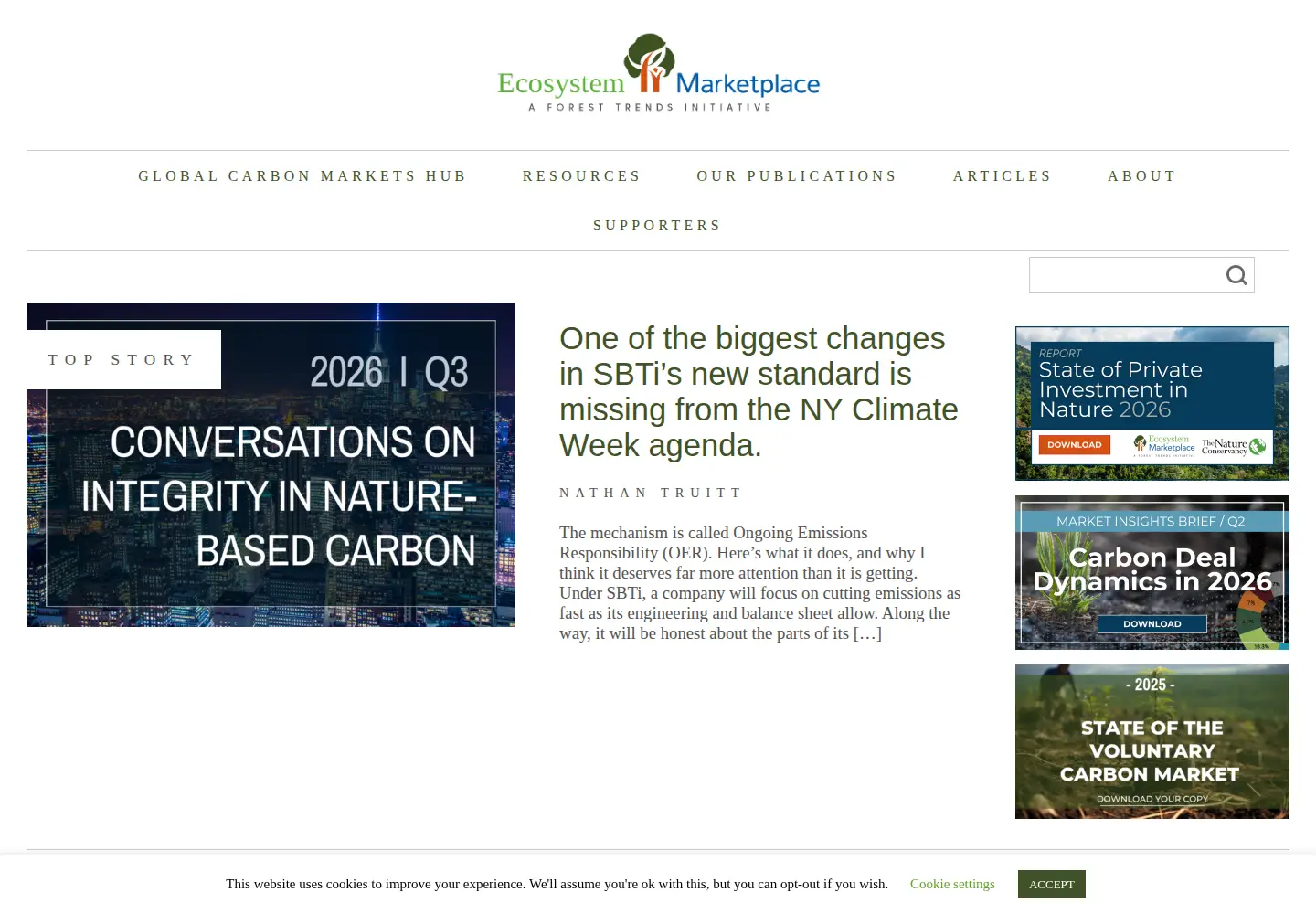 Captured homepage of ecosystemmarketplace.com in the current scan