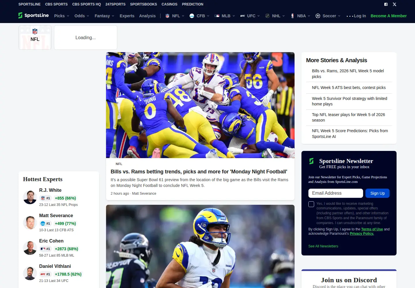 Captured homepage of sportsline.com in the current scan