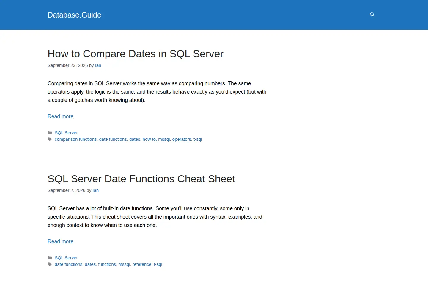 Screenshot of database.guide