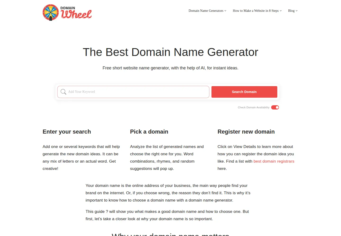 Captured homepage of domainwheel.com in the current scan