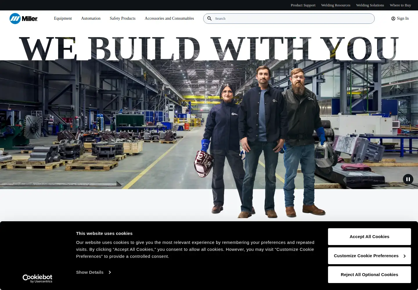 Captured homepage of millerwelds.com in the current scan