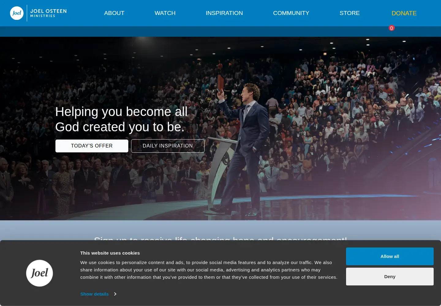 Captured homepage of joelosteen.com in the current scan