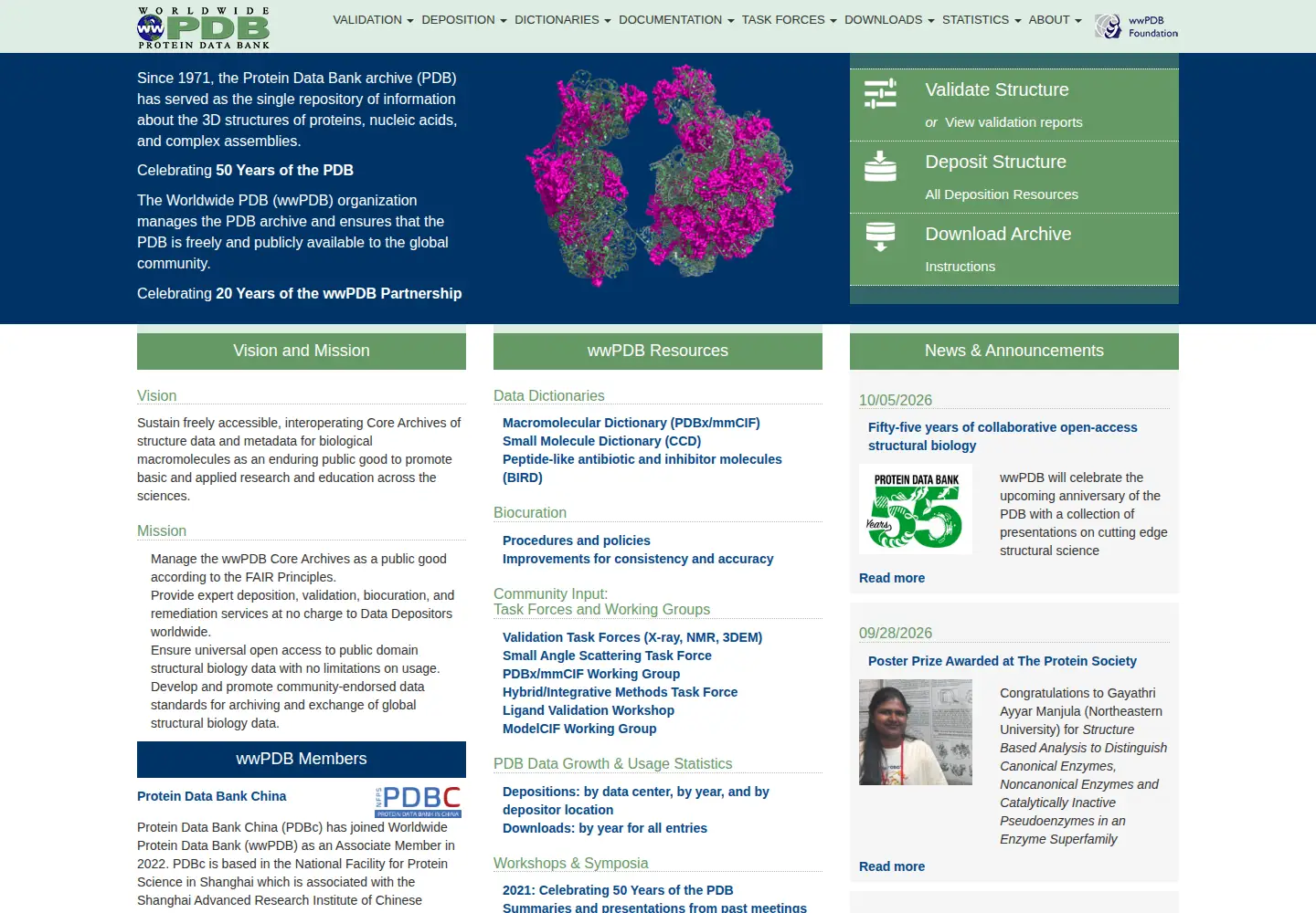 Captured homepage of wwpdb.org in the current scan