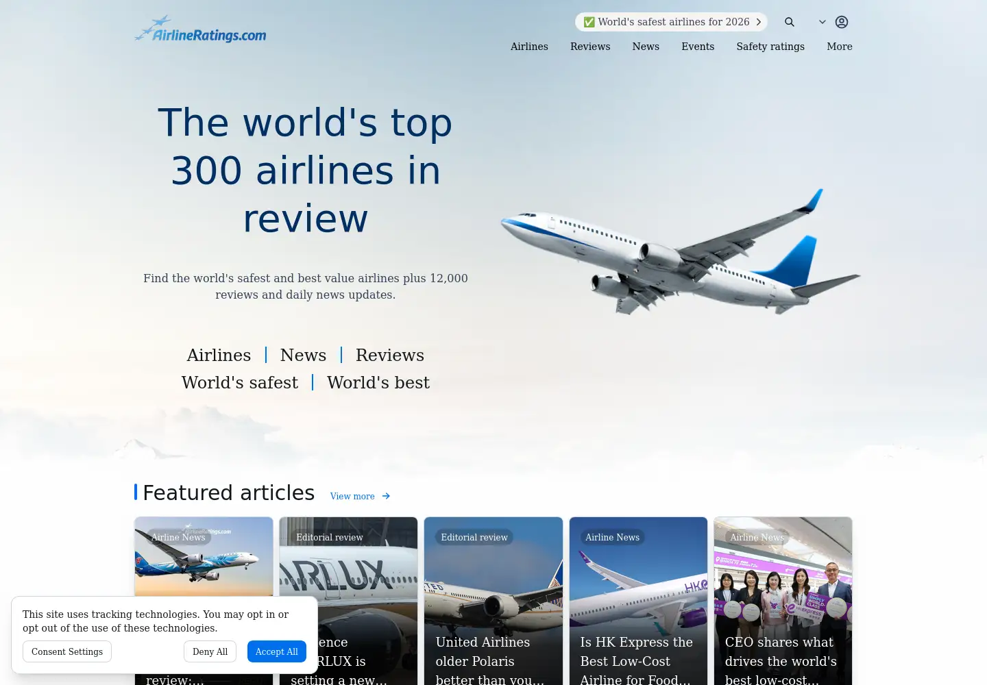 Captured homepage of airlineratings.com in the current scan
