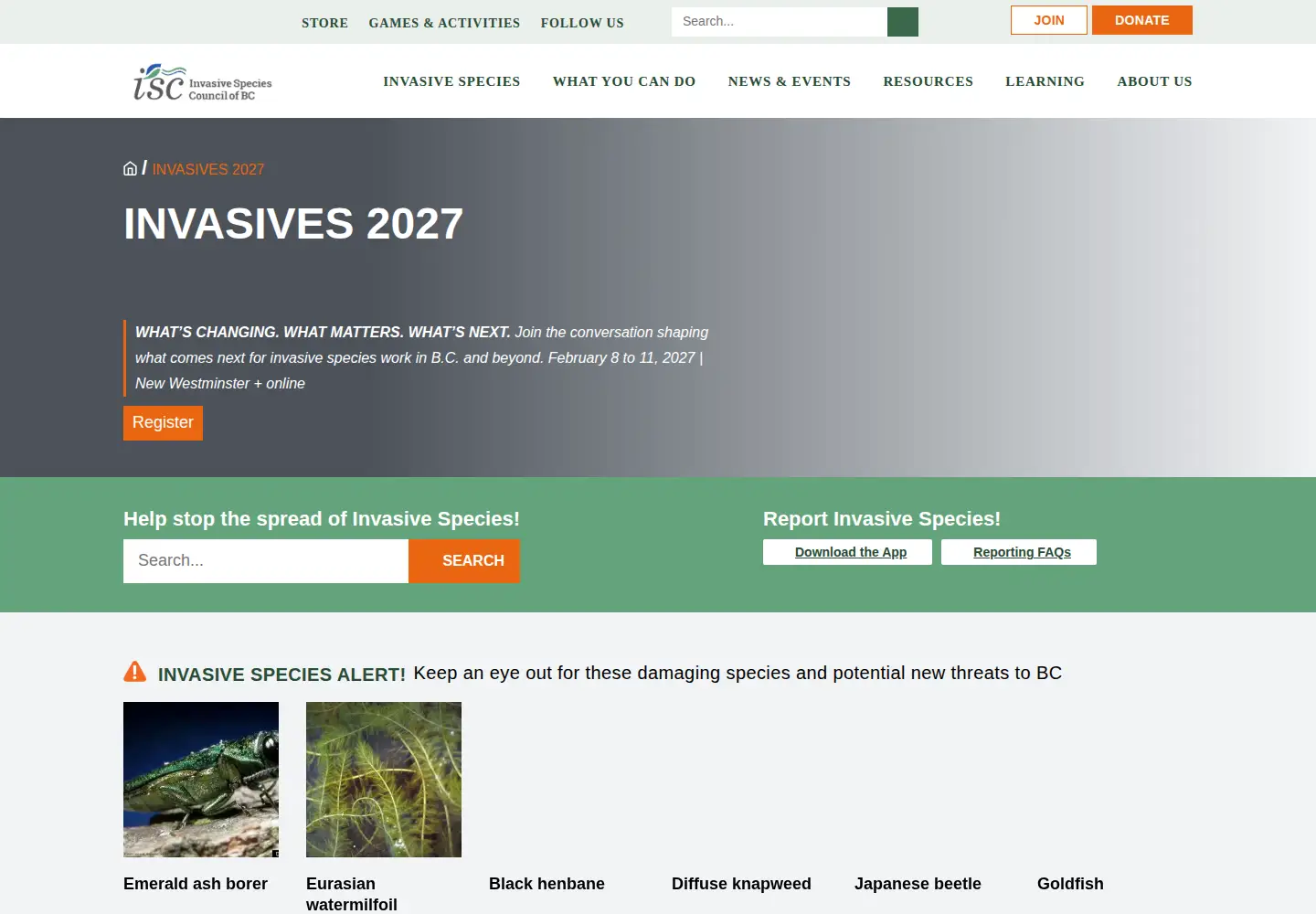 Screenshot of bcinvasives.ca