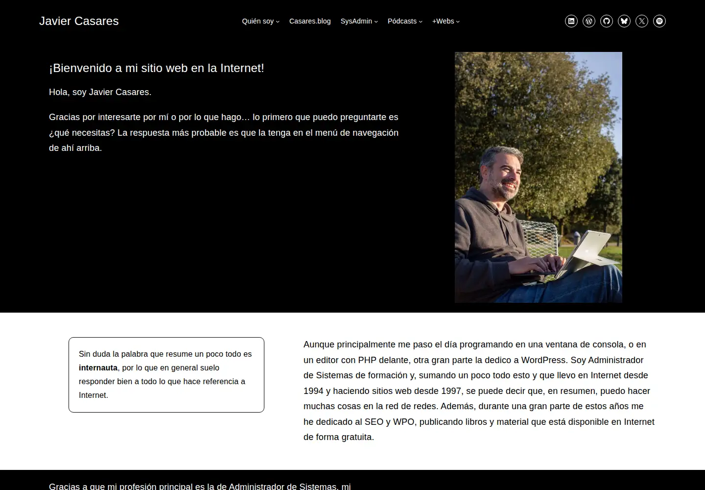 Captured homepage of javiercasares.com in the current scan