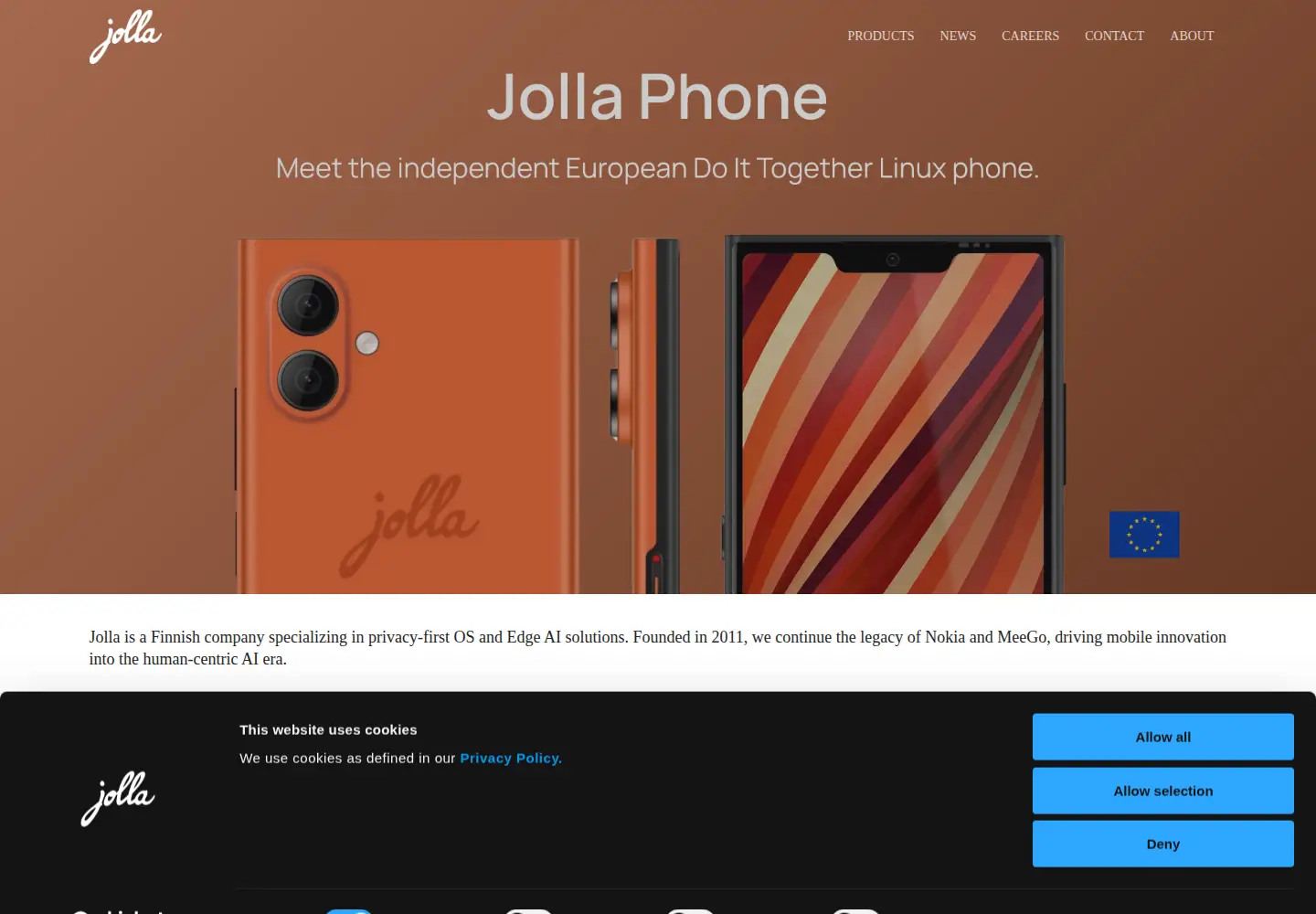Captured homepage of jolla.com in the current scan