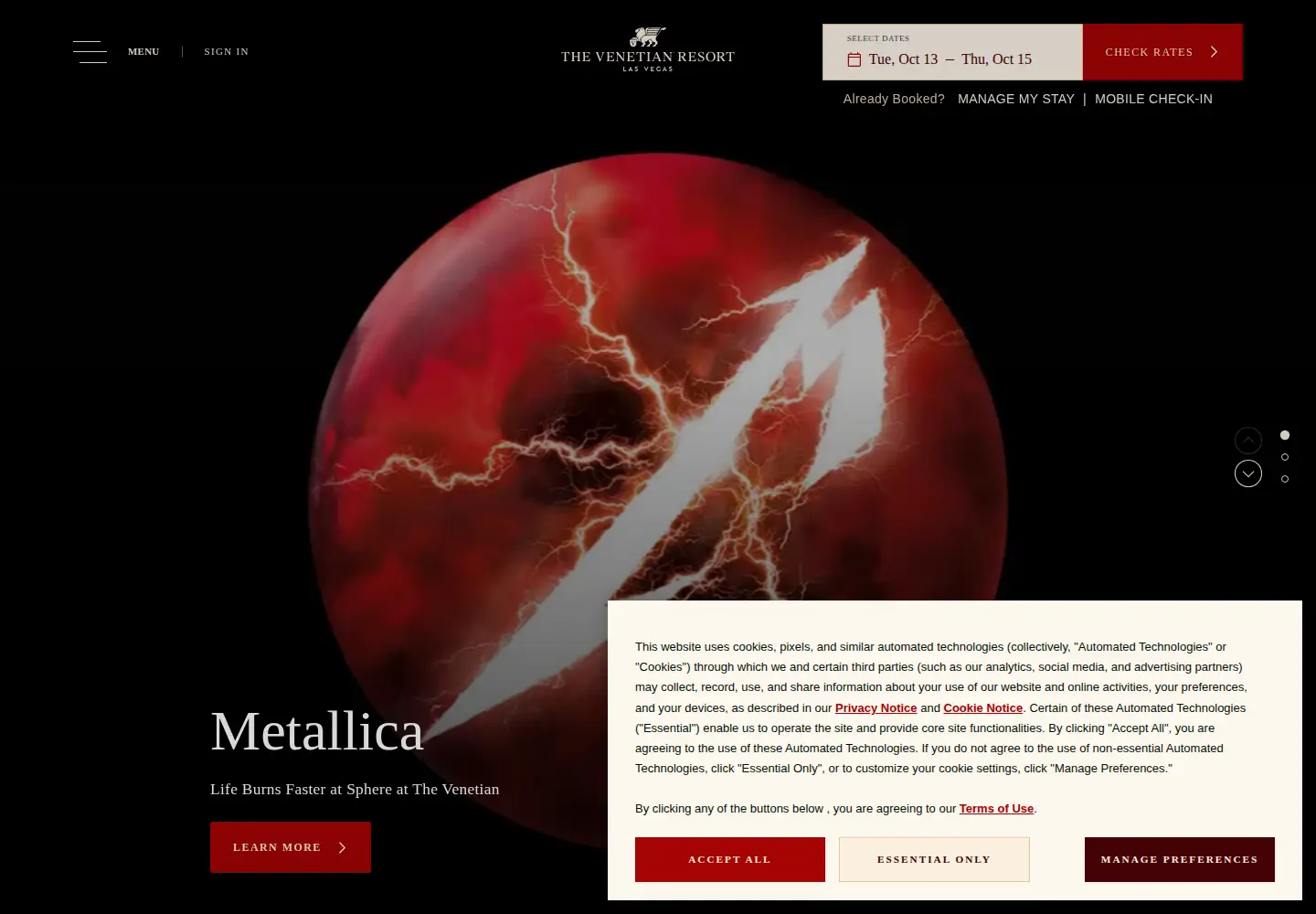 Screenshot of venetian.com